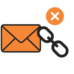 An email envelope with a broken chain link, marking a one-click unsubscribe