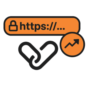 A shortened https link in an address bar, with a rising trend arrow