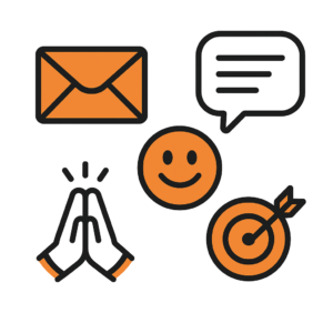 Emoji used in messages: an envelope, a chat bubble, a smiley face and a target