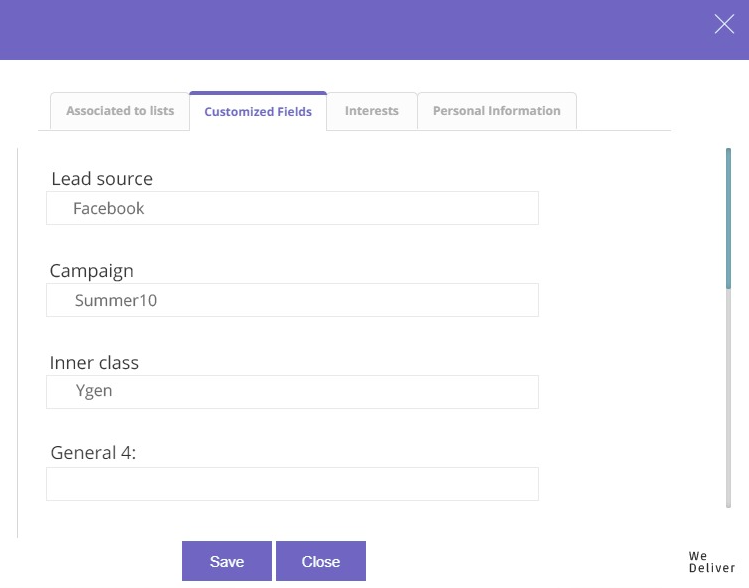 A subscriber record showing custom customer fields and Yes/No interest fields