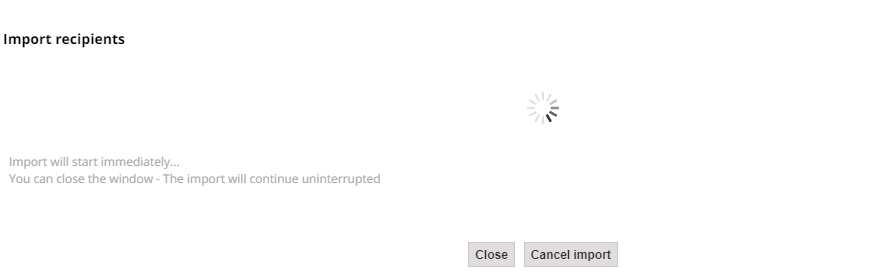 The import progress window, which keeps running in the background